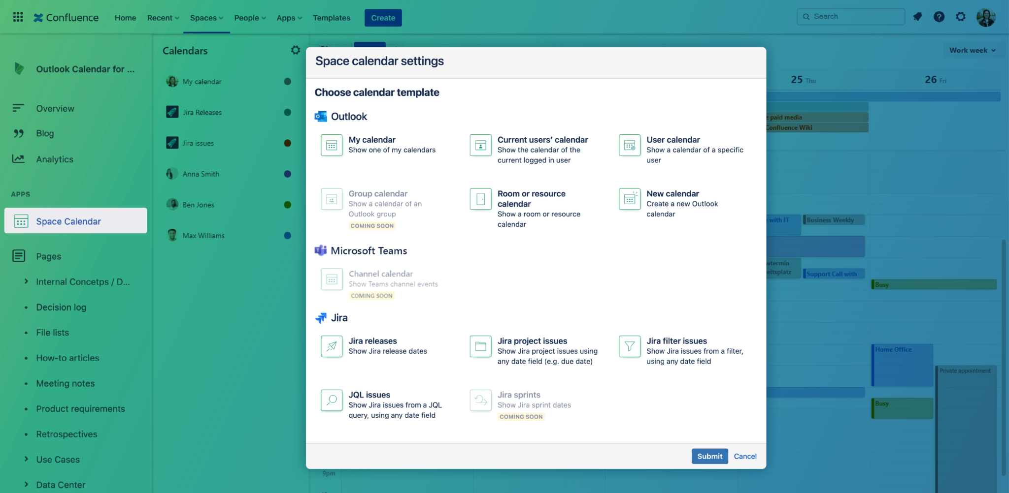 Outlook Calendars for Confluence – what your team needs - yasoon