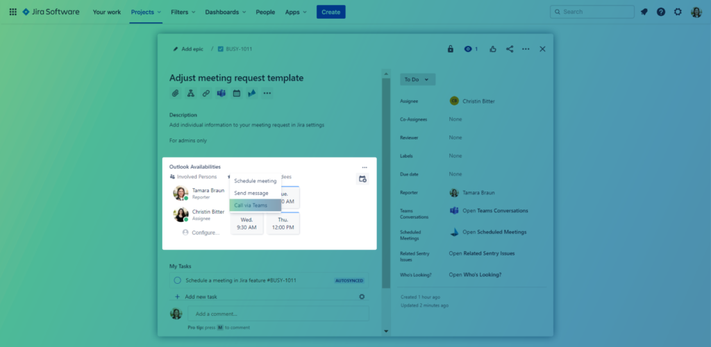 Outlook Meetings for Jira