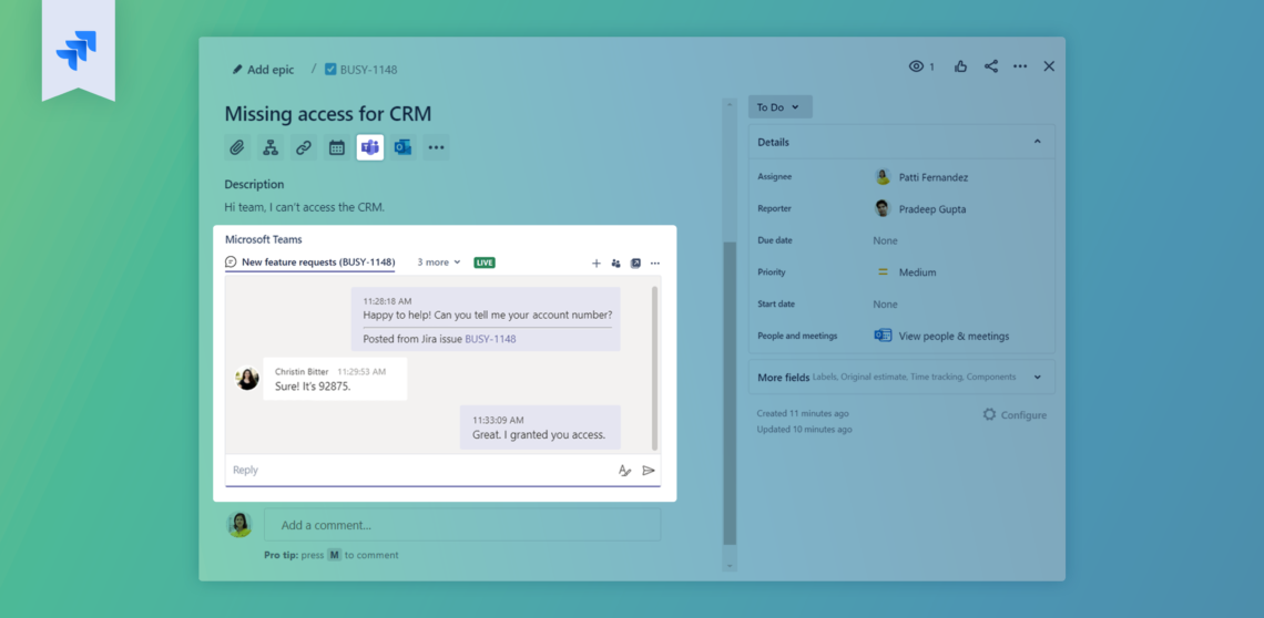 Chat in Jira via Microsoft Teams