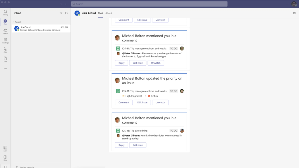 Jira Cloud for Microsoft Teams: Decide if you only need basic Jira activity in Teams, such as notifications, link previews, commands, and selected work item actions
